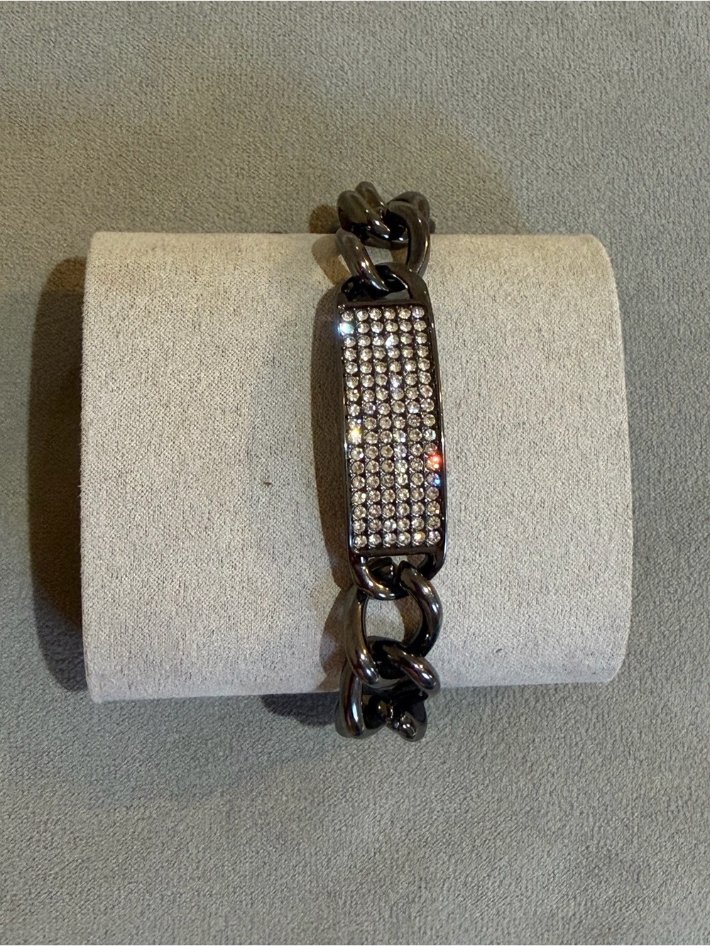 Graziano CN Pave Crystal ID Chain Bracelet in Gunmetal
